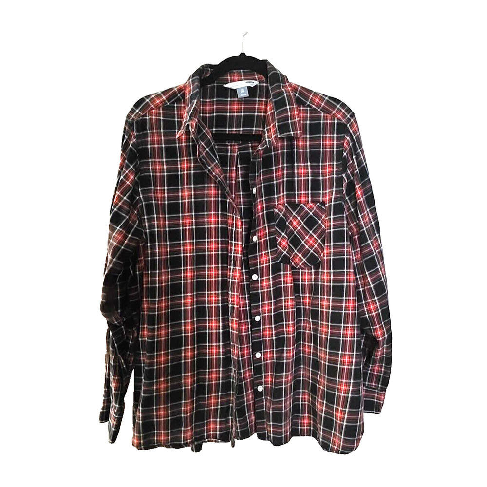 Old Navy Red Classic Plaid Flannel Long Sleeve Button Down Shirt Womans Size 2XL